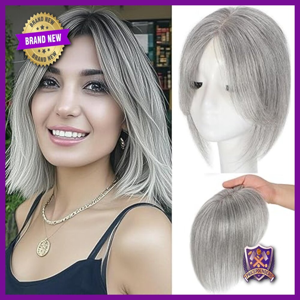 Real Human Hair Topper with Bangs for Thinning Crown, 12 Inch
